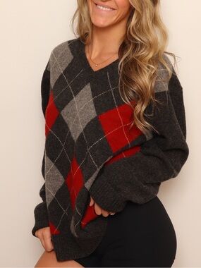 J.Crew 100% Lambswool Argyle V Neck Grandpa Sweater
